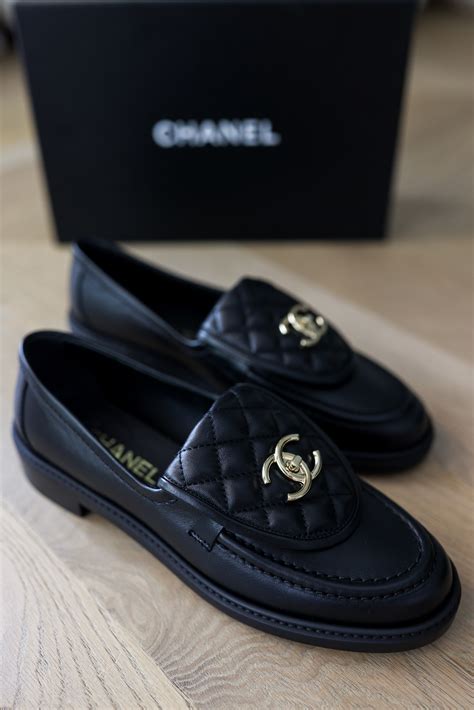 chanel nude and black shoes|authentic Chanel loafers.